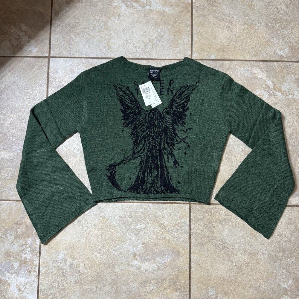 Sleep Token Green Girls Crop Intarsia Sweater X-LARGE New